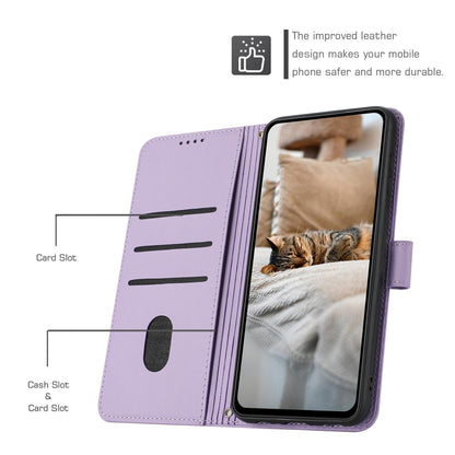 For iPhone 16 Embossed Kitten Phone Leather Case with Lanyard(Purple) - iPhone 16 Cases by buy2fix | Online Shopping UK | buy2fix