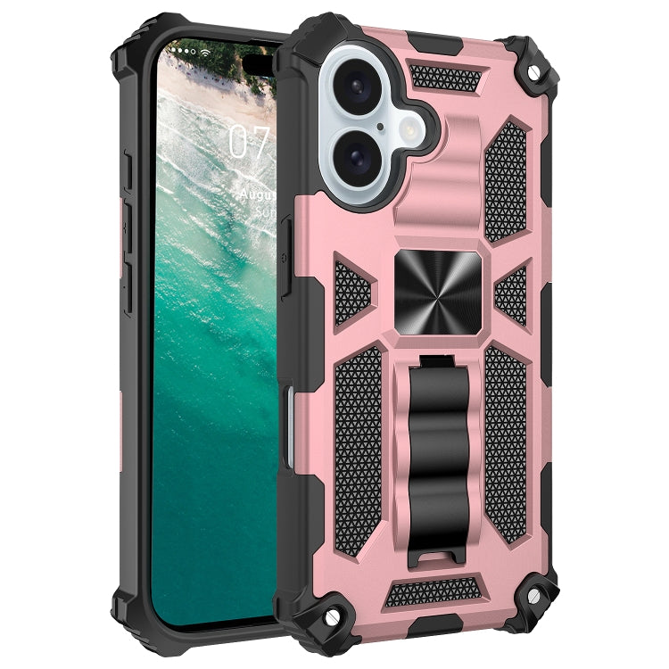 For iPhone 16 Plus Armor Shockproof TPU Hybrid PC Magnetic Phone Case with Holder(Rose Gold) - iPhone 16 Plus Cases by buy2fix | Online Shopping UK | buy2fix