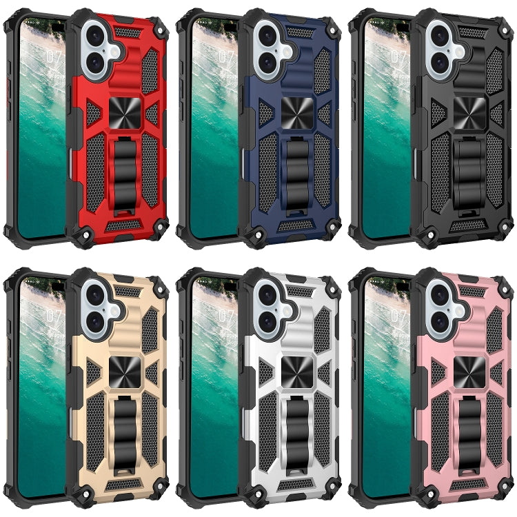 For iPhone 16 Armor Shockproof TPU Hybrid PC Magnetic Phone Case with Holder(Red) - iPhone 16 Cases by buy2fix | Online Shopping UK | buy2fix