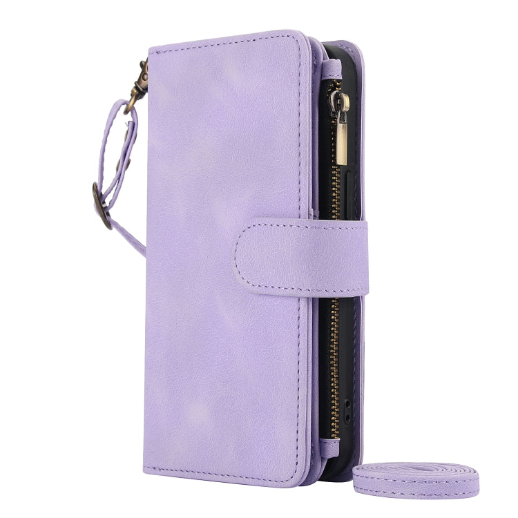 For iPhone 16 Pro Max Dream 9-Card Zipper Wallet RFID Leather Phone Case with Lanyard(Purple) - iPhone 16 Pro Max Cases by buy2fix | Online Shopping UK | buy2fix