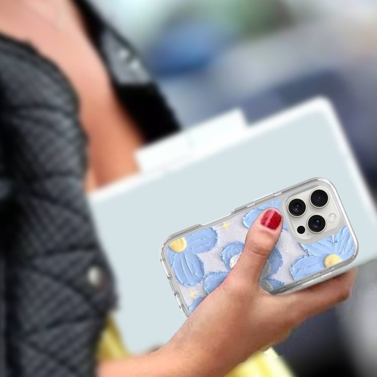 For iPhone 16 Pro Small Fresh Sticker PC + TPU Shockproof Phone Case(Blue Flower) - iPhone 16 Pro Cases by buy2fix | Online Shopping UK | buy2fix