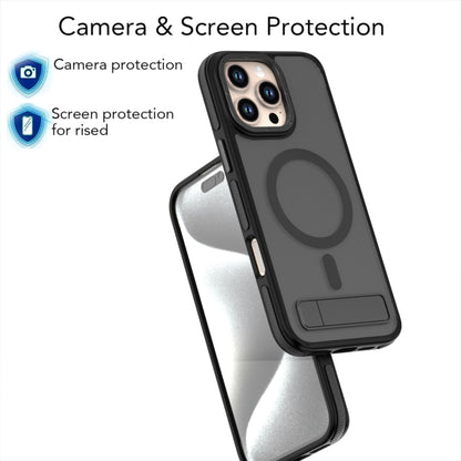 For iPhone 16 Pro Max Dual-Color Skin Feel Magsafe Phone Case with Holder(Black) - iPhone 16 Pro Max Cases by buy2fix | Online Shopping UK | buy2fix