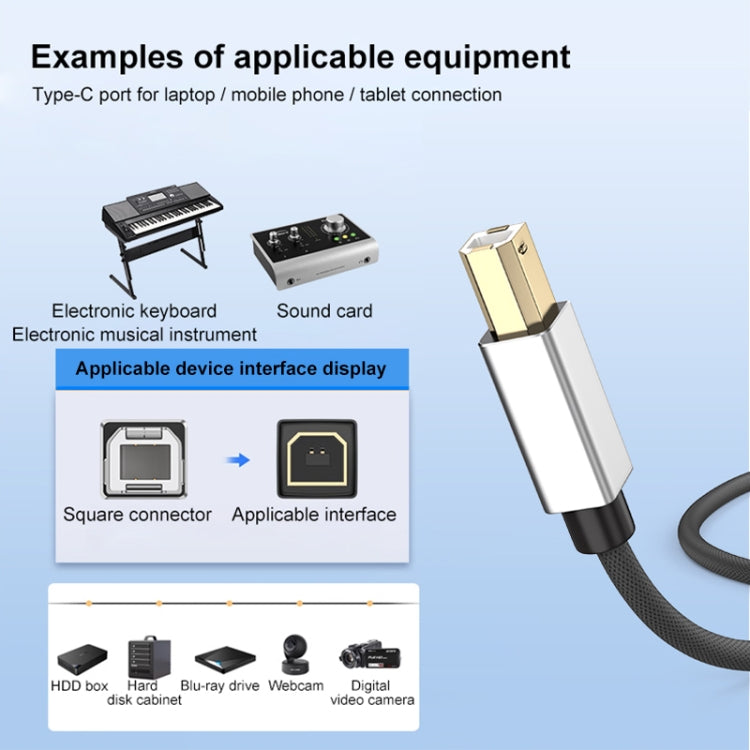 2 in 1 Type-C and USB-A to USB-B MIDI Instruments Printer Cable, Length: 1m, Length:1m(Black White) - Multifunctional Cable by buy2fix | Online Shopping UK | buy2fix