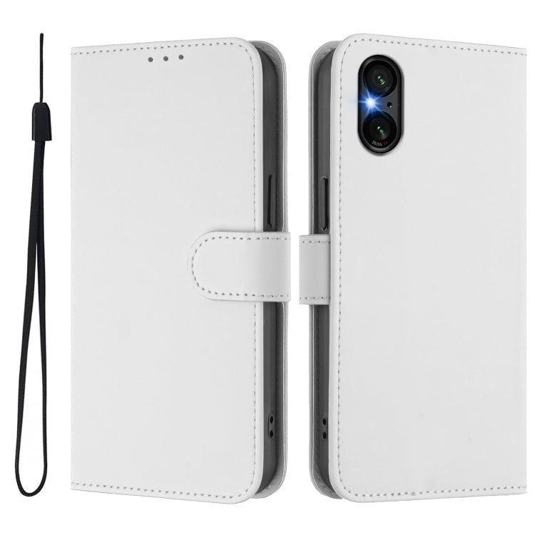 For Sony Xperia 5 VI 2024 Skin Feel Solid Color Leather Phone Case with Lanyard(White) - Sony Cases by buy2fix | Online Shopping UK | buy2fix