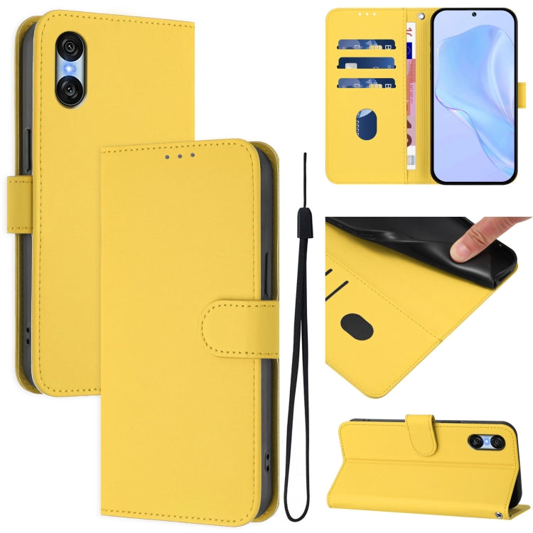 For Sony Xperia 10 VI 2024 Skin Feel Solid Color Leather Phone Case with Lanyard(Lemon Yellow) - Sony Cases by buy2fix | Online Shopping UK | buy2fix