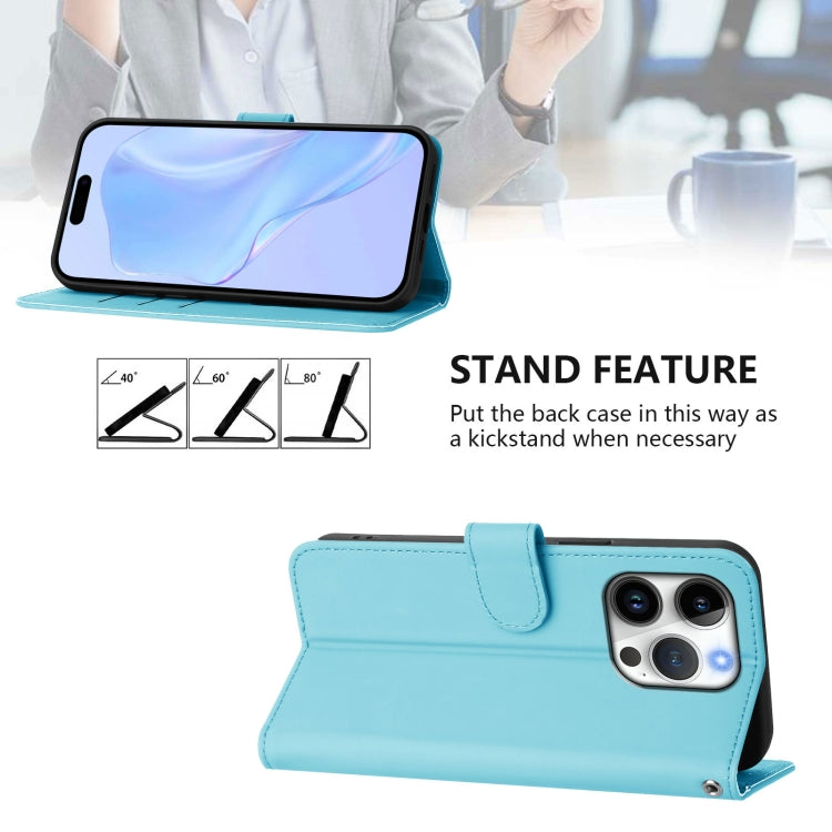 For iPhone 16 Pro Skin Feel Solid Color Leather Phone Case with Lanyard(Sky Blue) - iPhone 16 Pro Cases by buy2fix | Online Shopping UK | buy2fix