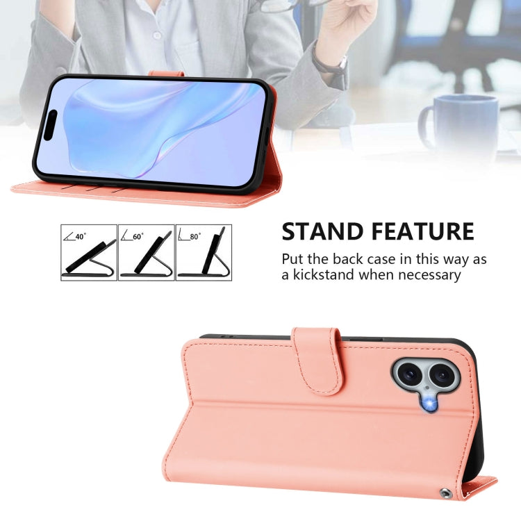 For iPhone 16 Plus Skin Feel Solid Color Leather Phone Case with Lanyard(Pink) - iPhone 16 Plus Cases by buy2fix | Online Shopping UK | buy2fix