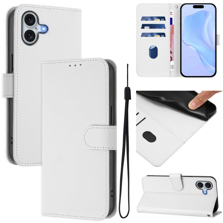 For iPhone 16 Plus Skin Feel Solid Color Leather Phone Case with Lanyard(White) - iPhone 16 Plus Cases by buy2fix | Online Shopping UK | buy2fix