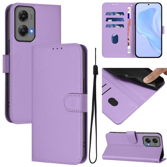 For Motorola Moto G Stylus 5G 2024 Skin Feel Solid Color Leather Phone Case with Lanyard(Lavender Purple) - Motorola Cases by buy2fix | Online Shopping UK | buy2fix