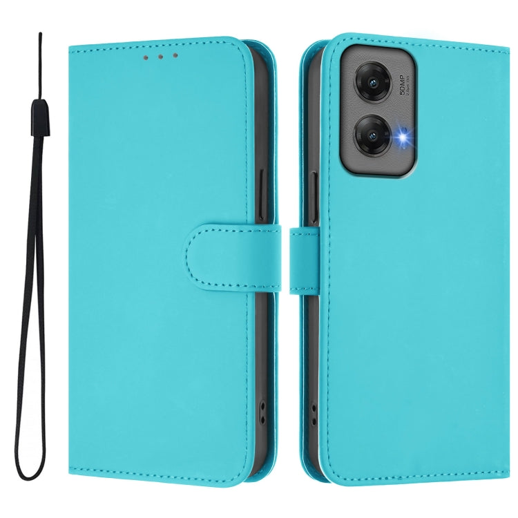 For Motorola Moto G Stylus 5G 2024 Skin Feel Solid Color Leather Phone Case with Lanyard(Lake Blue) - Motorola Cases by buy2fix | Online Shopping UK | buy2fix