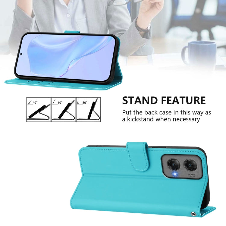 For Motorola Moto G Stylus 5G 2024 Skin Feel Solid Color Leather Phone Case with Lanyard(Lake Blue) - Motorola Cases by buy2fix | Online Shopping UK | buy2fix