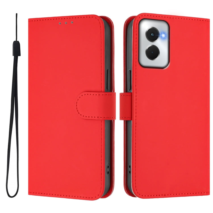 For Motorola Moto G Power 5G 2024 Skin Feel Solid Color Leather Phone Case with Lanyard(Red) - Motorola Cases by buy2fix | Online Shopping UK | buy2fix