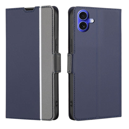 For iPhone 16 Twill Texture Side Button Leather Phone Case(Blue) - iPhone 16 Cases by buy2fix | Online Shopping UK | buy2fix