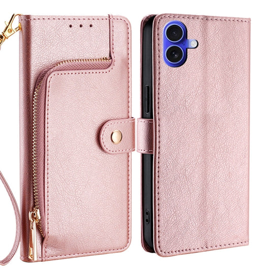 For iPhone 16 Zipper Bag Leather Phone Case(Rose Gold) - iPhone 16 Cases by buy2fix | Online Shopping UK | buy2fix