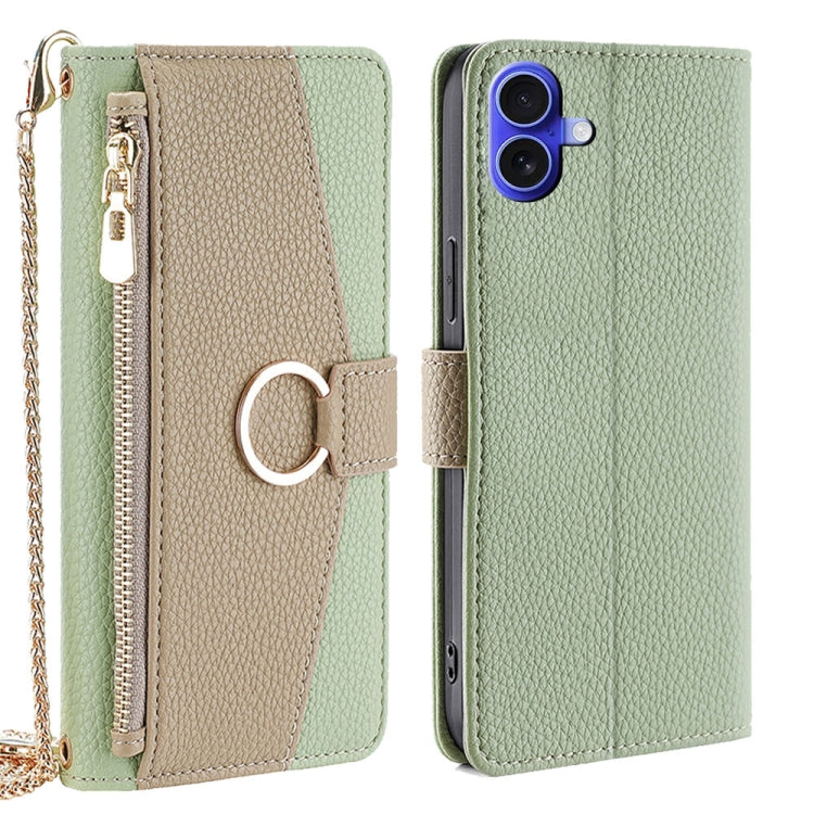 For iPhone 16 Plus Crossbody Litchi Texture Leather Phone Case(Green) - iPhone 16 Plus Cases by buy2fix | Online Shopping UK | buy2fix