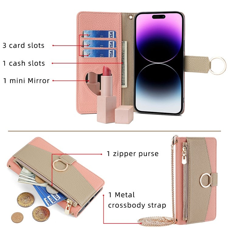 For iPhone 16 Pro Crossbody Litchi Texture Leather Phone Case(Pink) - iPhone 16 Pro Cases by buy2fix | Online Shopping UK | buy2fix