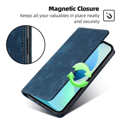 For iPhone 16 Plus RFID Anti-theft Brush Magnetic Leather Phone Case(Blue) - iPhone 16 Plus Cases by buy2fix | Online Shopping UK | buy2fix