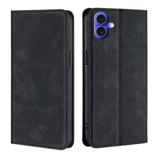 For iPhone 16 Skin Feel Magnetic Leather Phone Case(Black) - iPhone 16 Cases by buy2fix | Online Shopping UK | buy2fix