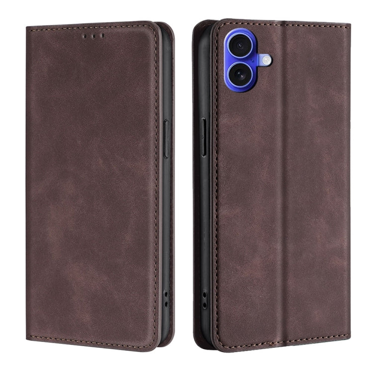 For iPhone 16 Plus Skin Feel Magnetic Leather Phone Case(Dark Brown) - iPhone 16 Plus Cases by buy2fix | Online Shopping UK | buy2fix