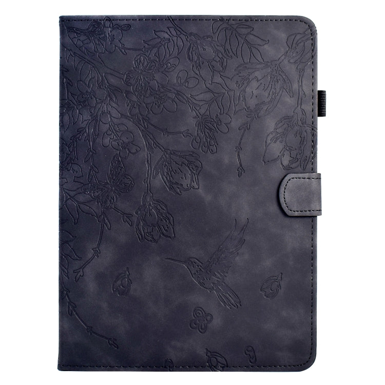 For Samsung Galaxy Tab S9 Flowers and Bird Embossed Smart Leather Tablet Case(Black) - Galaxy Tab S9 Cases by buy2fix | Online Shopping UK | buy2fix