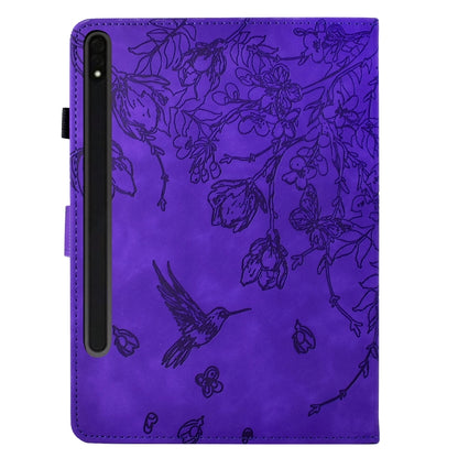 For Samsung Galaxy Tab S9 Flowers and Bird Embossed Smart Leather Tablet Case(Purple) - Galaxy Tab S9 Cases by buy2fix | Online Shopping UK | buy2fix