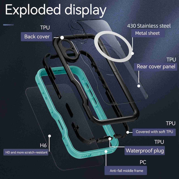 For iPhone 16 RedPepper IP68 Waterproof Triple-proof MagSafe Phone Case(Black Blue) - iPhone 16 Cases by RedPepper | Online Shopping UK | buy2fix