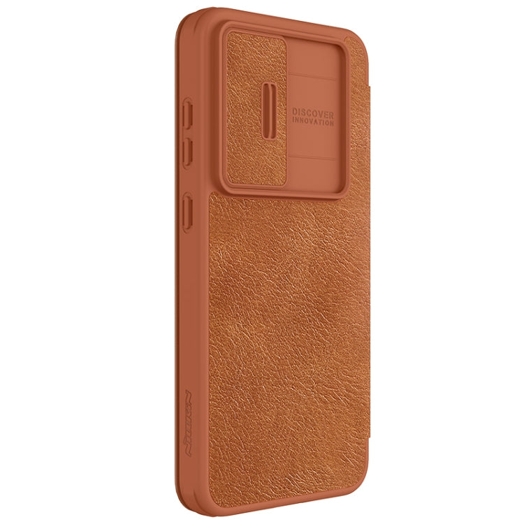 For Samsung Galaxy S24 FE 5G NILLKIN QIN Series Pro Sliding Camera Cover Design Leather Phone Case(Brown) - Galaxy S24 FE 5G Cases by NILLKIN | Online Shopping UK | buy2fix