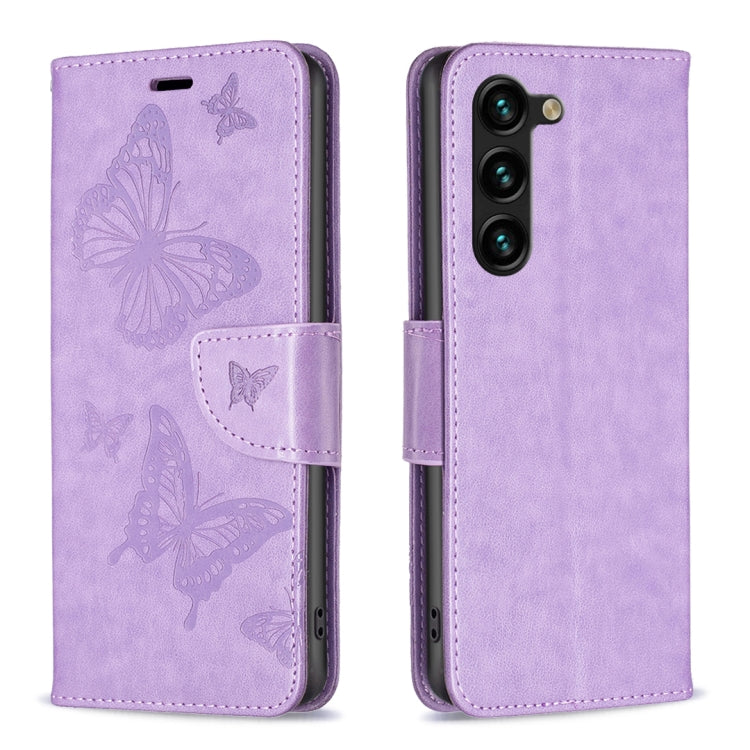 For Samsung Galaxy S25+ 5G Embossing Two Butterflies Pattern Leather Phone Case(Purple) - Galaxy S25+ 5G Cases by buy2fix | Online Shopping UK | buy2fix