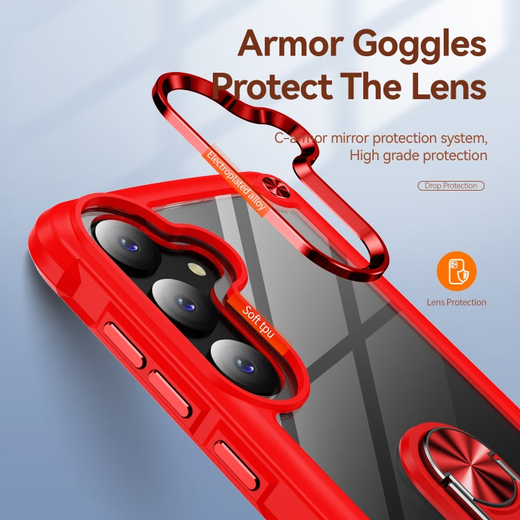 For Samsung Galaxy S25 5G TPU + PC Lens Protection Phone Case with Ring Holder(Red) - Galaxy S25 5G Cases by buy2fix | Online Shopping UK | buy2fix