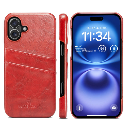 For iPhone 16 Plus Fierre Shann Retro Oil Wax Texture Card Slots PU Leather Phone Case(Red) - iPhone 16 Plus Cases by FIERRE SHANN | Online Shopping UK | buy2fix