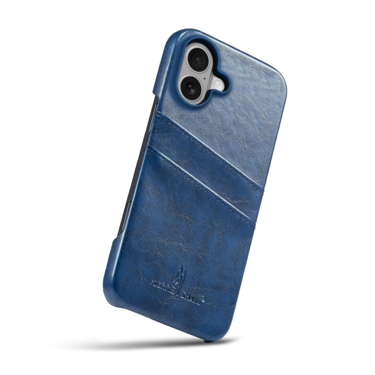 For iPhone 16 Fierre Shann Retro Oil Wax Texture Card Slots PU Leather Phone Case(Blue) - iPhone 16 Cases by FIERRE SHANN | Online Shopping UK | buy2fix