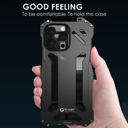 For iPhone 16 R-JUST RJ-17 Shockproof Armor Hollow Metal Phone Case(Black) - iPhone 16 Cases by R-JUST | Online Shopping UK | buy2fix