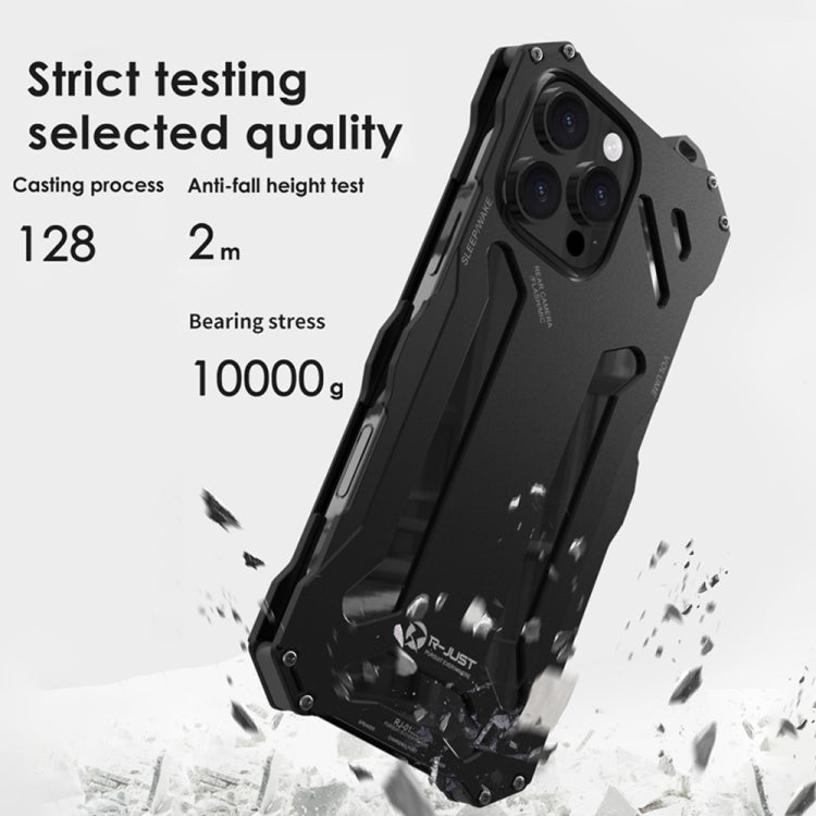 For iPhone 16 R-JUST RJ-17 Shockproof Armor Hollow Metal Phone Case(Black) - iPhone 16 Cases by R-JUST | Online Shopping UK | buy2fix