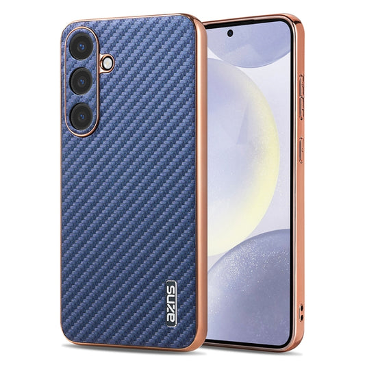 For Samsung Galaxy S25 5G AZNS Electroplated Edge Carbon Fiber Texture Phone Case(Blue) - Galaxy S25 5G Cases by AZNS | Online Shopping UK | buy2fix