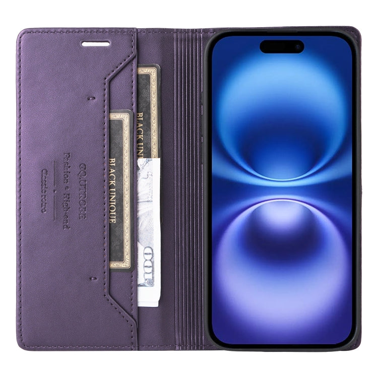 For iPhone 16 Plus GQUTROBE G01 RFID Anti-theft Leather Phone Case(Purple) - iPhone 16 Plus Cases by GQUTROBE | Online Shopping UK | buy2fix