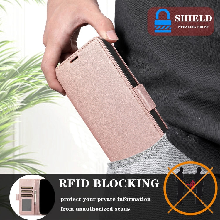 For Samsung Galaxy S25 / S24 5G Side Buckle RFID Anti-theft Leather Phone Case(Rose Gold) - Galaxy S25 5G Cases by buy2fix | Online Shopping UK | buy2fix