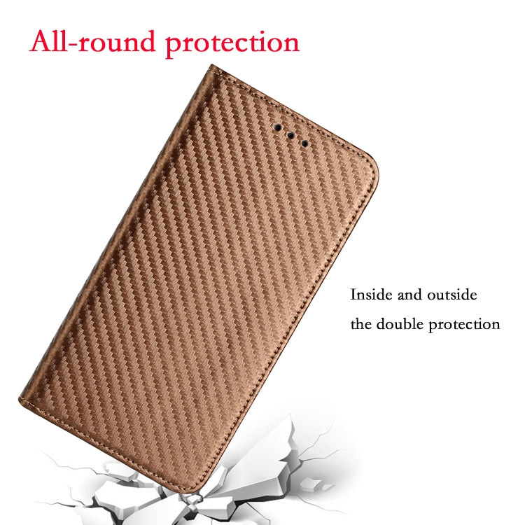 For Samsung Galaxy S25 5G Carbon Fiber Texture Magnetic Flip Leather Phone Case(Brown) - Galaxy S25 5G Cases by buy2fix | Online Shopping UK | buy2fix