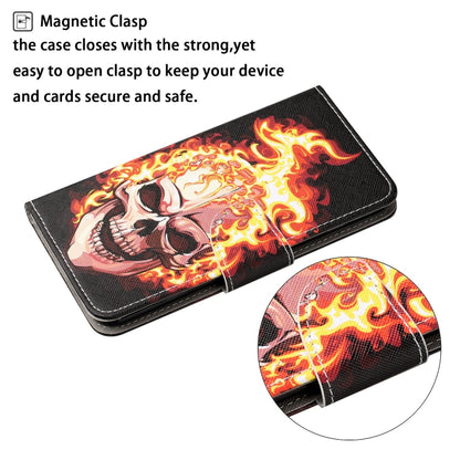 For Samsung Galaxy S25 5G Colored Drawing Pattern Leather Phone Case(Flame Skull) - Galaxy S25 5G Cases by buy2fix | Online Shopping UK | buy2fix