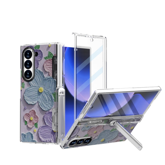 For Samsung Galaxy Z Fold6 5G Sticker TPU Hybrid PC Holder Shockproof Phone Case with Tempered Film(Purple) - Galaxy Z Fold6 5G Cases by buy2fix | Online Shopping UK | buy2fix