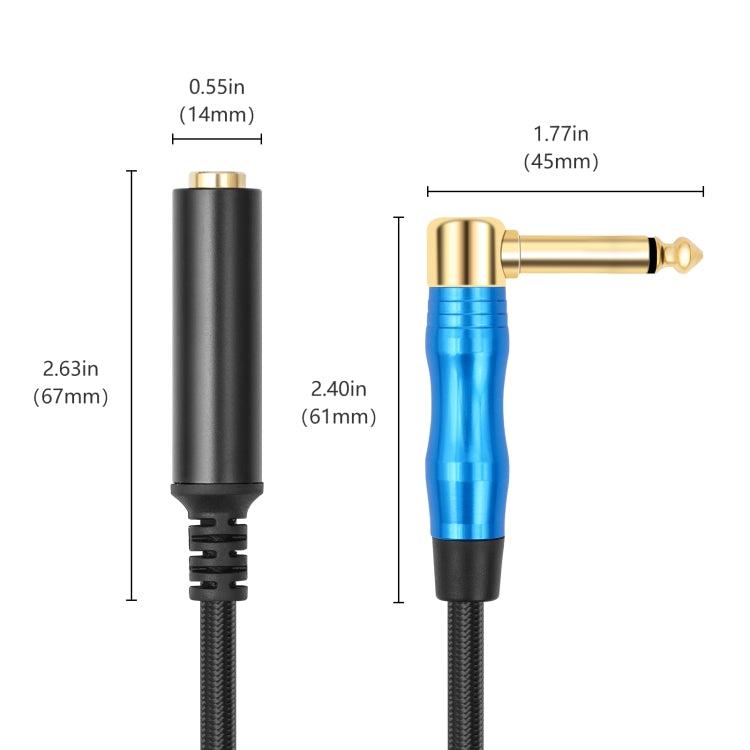 6.35mm 1/4 TRS Male Mono Elbow to Female Electric Guitar Audio Cable, Length:1.8m(Black Blue) - Microphone Audio Cable & Connector by buy2fix | Online Shopping UK | buy2fix