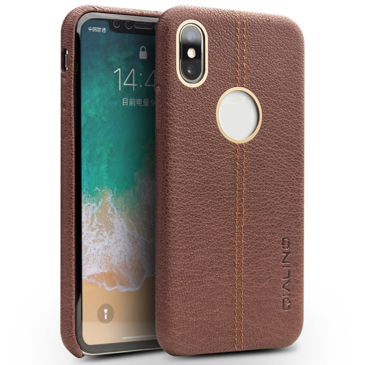 For iPhone X / XS QIALINO Deerskin Texture Cowhide Leather Protective Case(Brown) - More iPhone Cases by QIALINO | Online Shopping UK | buy2fix