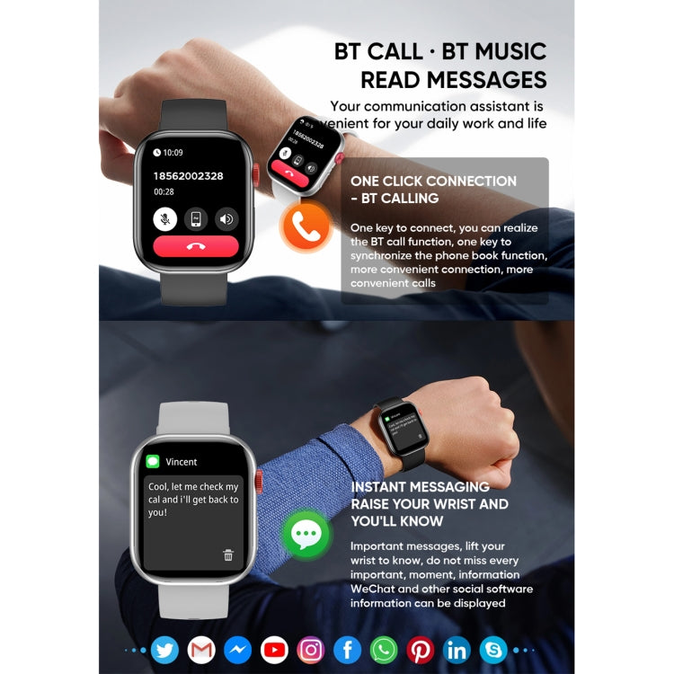 LC88 2 inch Square Screen BT Call Smart Watch, Heart Rate / Blood Pressure / Blood Oxygen / Sleep Monitoring(Silver) - Smart Wristbands by buy2fix | Online Shopping UK | buy2fix