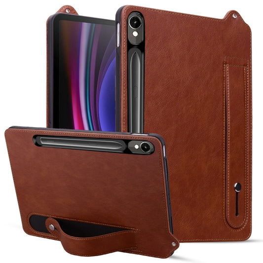 For Samsung Galaxy Tab S10 / S9 / S8 / S7 TPU Leather Back Tablet Case with Wristband(Brown) - Tab S10 Cases by buy2fix | Online Shopping UK | buy2fix