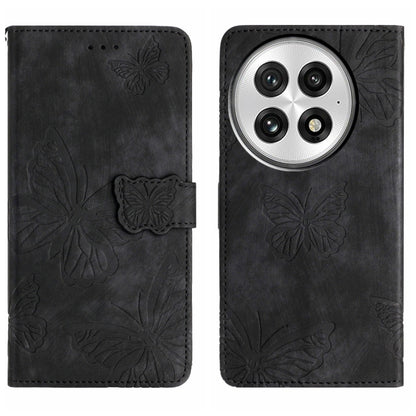 For OnePlus 13 Skin-feel Embossed Butterfly Leather Phone Case(Black) - OnePlus Cases by buy2fix | Online Shopping UK | buy2fix