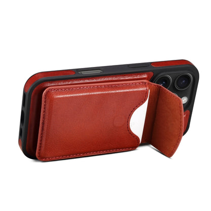 For iPhone 16 Pro Denior D22 Genuine Leather MagSafe Holder Detachable Card Slot Phone Case(Brown) - iPhone 16 Pro Cases by Denior | Online Shopping UK | buy2fix