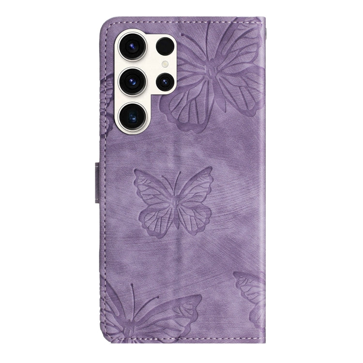 For Samsung Galaxy S25 Ultra 5G Skin-feel Embossed Butterfly Leather Phone Case(Purple) - Galaxy S25 Ultra 5G Tempered Glass by buy2fix | Online Shopping UK | buy2fix