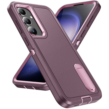 For Samsung Galaxy S24 / S25 5G Rugged PC Hybrid Silicone Phone Case with Holder(Purple+Pink) - Galaxy S25 5G Cases by buy2fix | Online Shopping UK | buy2fix