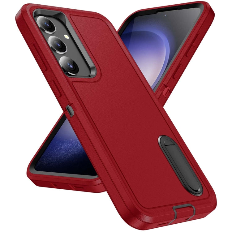 For Samsung Galaxy S24+ / S25+ 5G Rugged PC Hybrid Silicone Phone Case with Holder(Red+Black) - Galaxy S25+ 5G Cases by buy2fix | Online Shopping UK | buy2fix