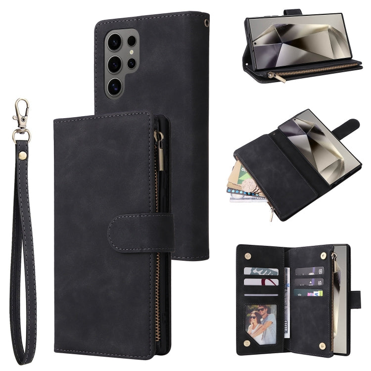 For Samsung Galaxy S25 Ultra 5G Multifunctional Frosted Zipper Wallet Leather Phone Case(Black) - Galaxy S25 Ultra 5G Cases by buy2fix | Online Shopping UK | buy2fix