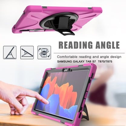 For Samsung Galaxy Tab S9 / Galaxy Tab S8 / Galaxy Tab S7 (2020) T870 Shockproof Colorful Silicone + PC Protective Case with Holder & Shoulder Strap & Hand Strap & Pen Slot(Rose Red) - Galaxy Tab S8 Cases by buy2fix | Online Shopping UK | buy2fix